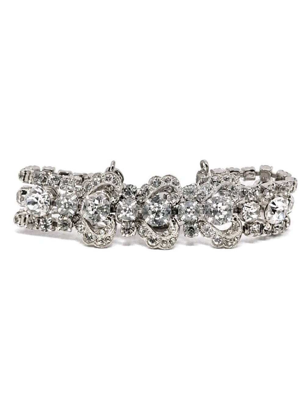 Vintage Weiss Clear Rhinestone Bow Bracelet 7 Inch